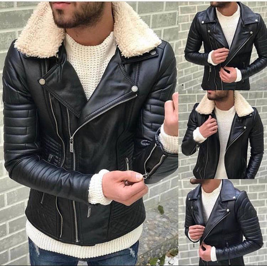 Leather Jacket For Men With Removable Fur Collar CODE 01